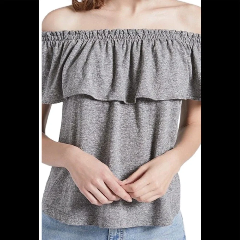 Current/Elliott Off Shoulder Ruffle Top - Picture 1 of 5